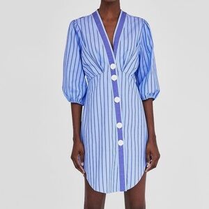 Zara Contrasting Blue Striped Tunic Dress